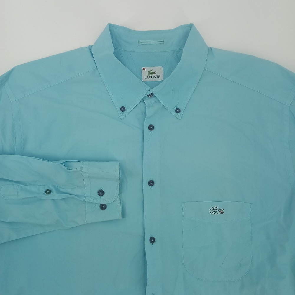 Lacoste Mens Light Blue Long Sleeve Button Down Cotton Shirt Size 45 F8253
